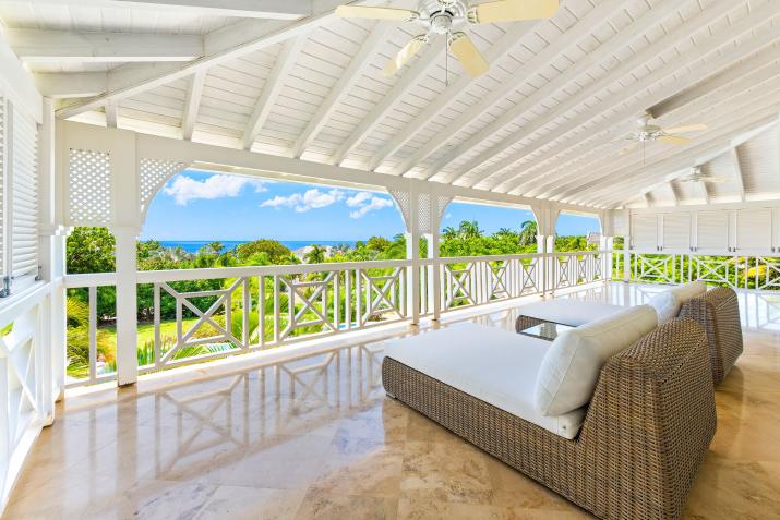 Blue Water Sugar Hill Barbados For Sale Covered Patio with Sea Views and Loungers