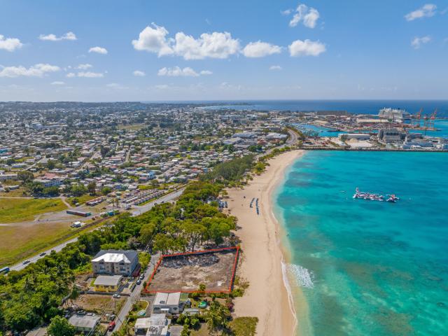 Unit 102 Allure Beachfront Barbados For Sale Aerial with Site Location on Brighton Beach