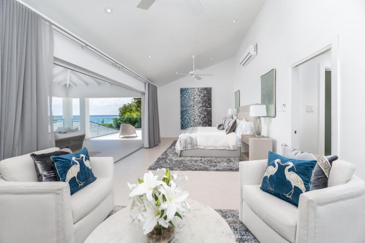 Blue Oyster Villa Barbados For Sale Master Bedroom with Seating and Ocean View