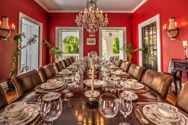 Clifton Hall Barbados For Sale Formal Dining Room with Laid 16 Seater Table