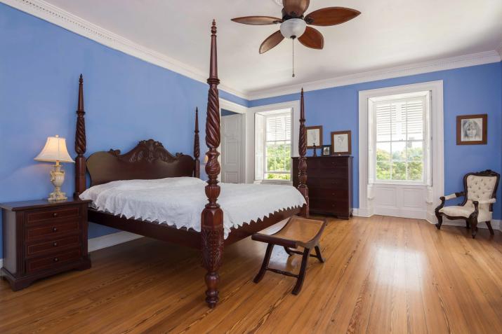 Clifton Hall Barbados For Sale Bedroom 1 Four Poster Bed Blue Walls