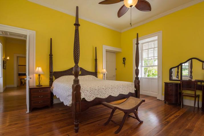 Clifton Hall Barbados For Sale Bedroom 2 Four Poster Bed Yellow Walls