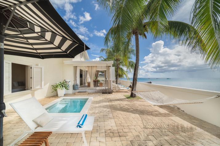 For Sale Little Good Harbour House Barbados Outdoor Patio with Loungers and Plunge Pool