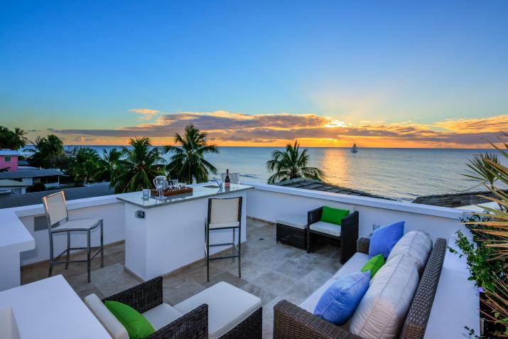Nirvana Barbados Beachfront For Sale Roof Terrace Sunset
